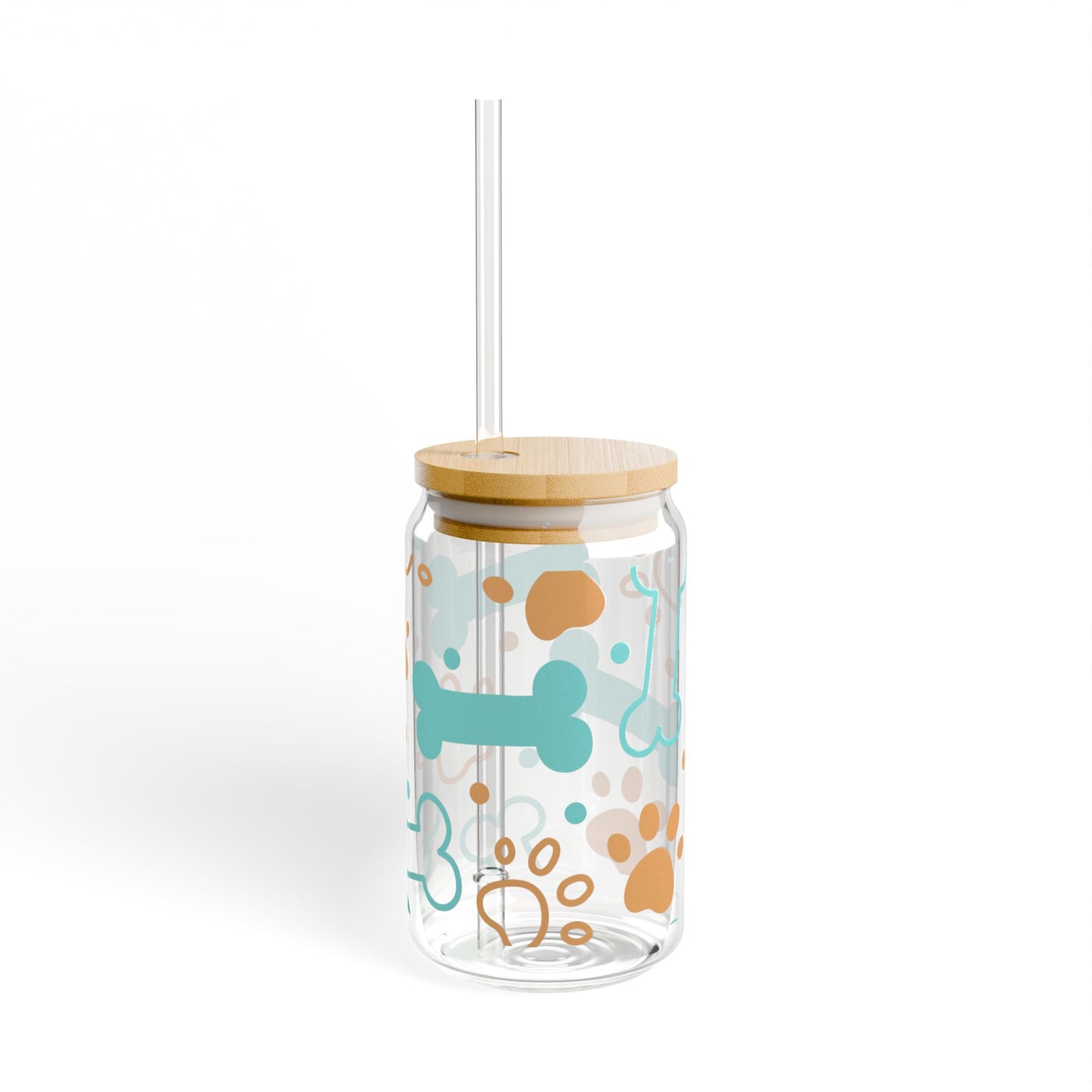 Pet-Themed Sipper Glass - 16oz with Paw Print & Bone Design