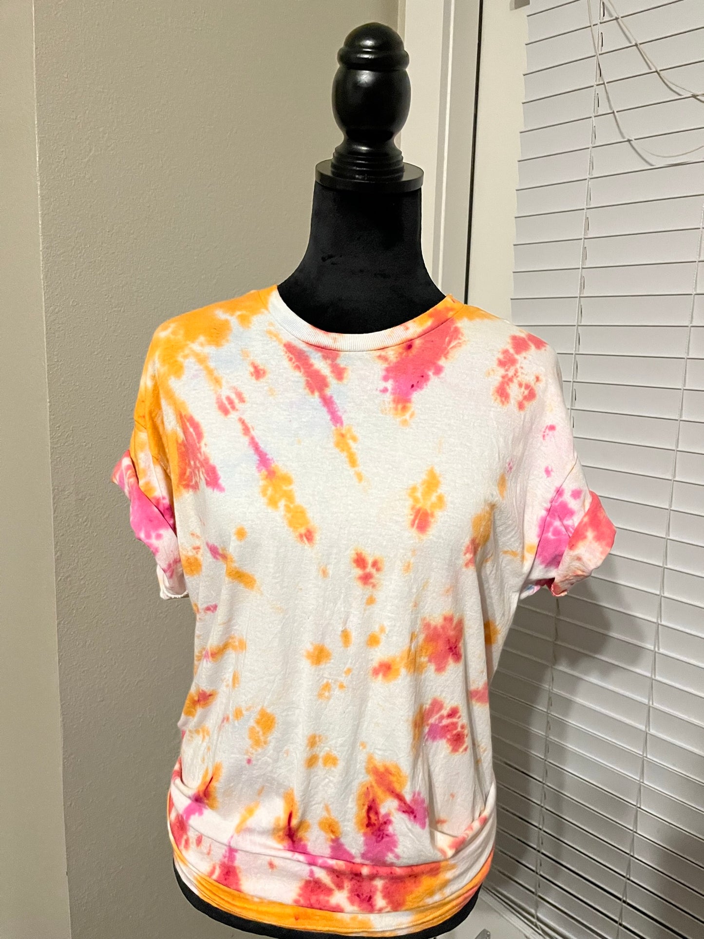 Orange, pink and red tie dye T shirt