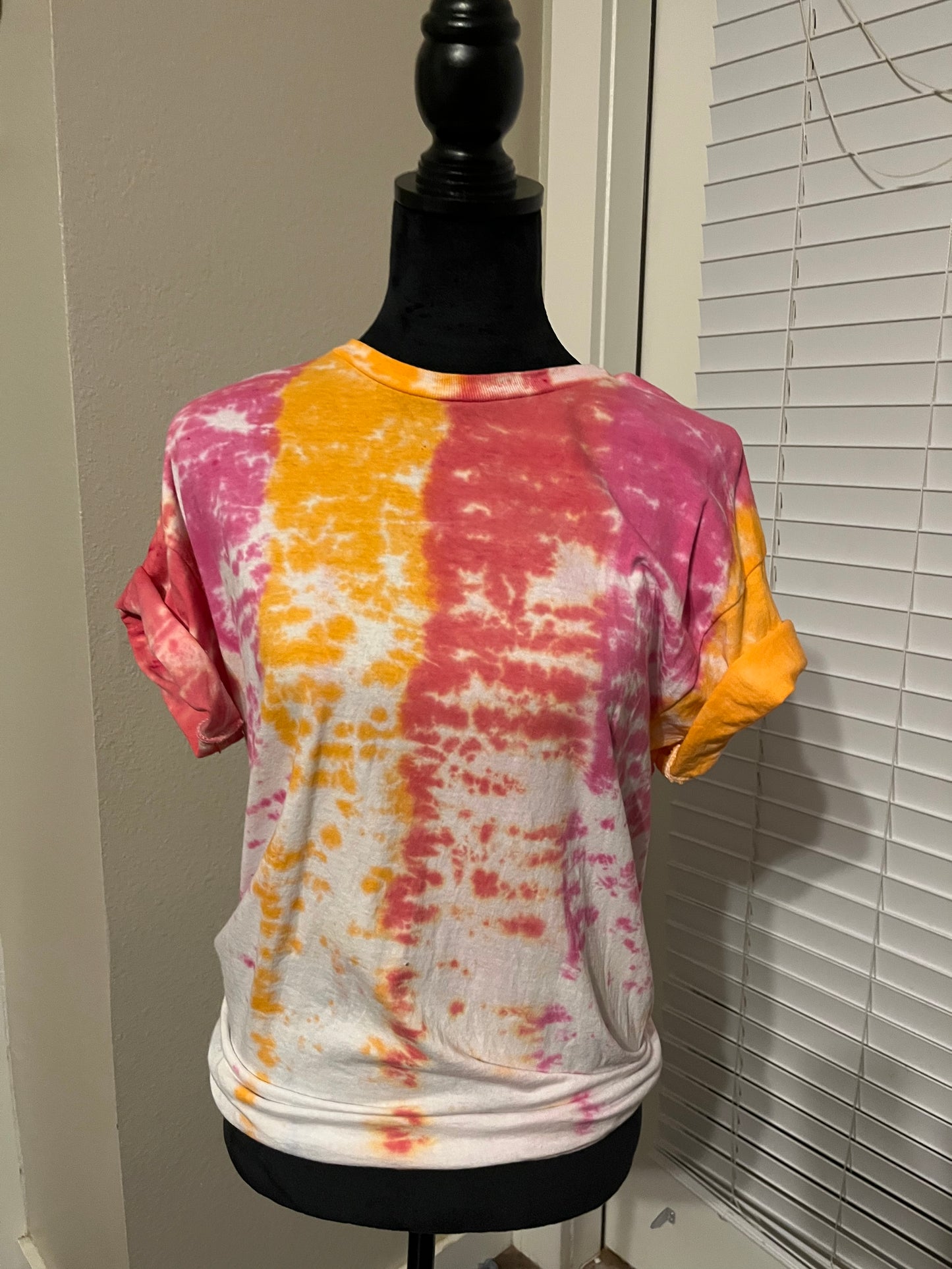 Orange, pink and red tie dye T shirt