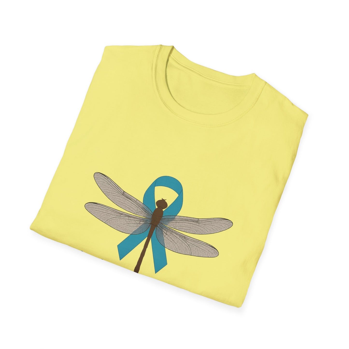 Cervical Cancer Awareness T-Shirt, Unisex Softstyle Tee, Supportive Gift, Dragonfly Design, #HerVoiceLivesOn, Awareness Apparel
