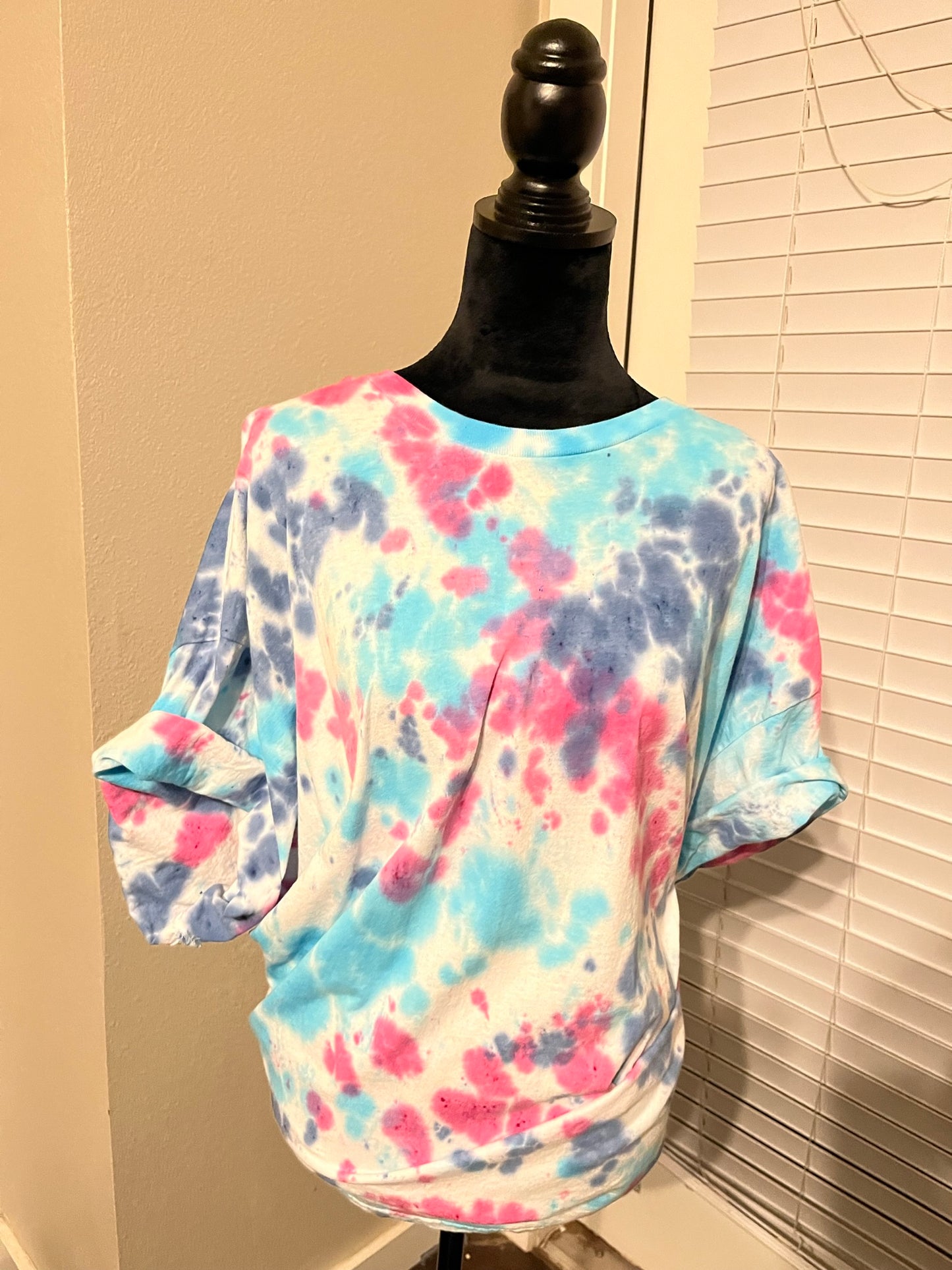 Pink, blue and purple tie-dye T shirt