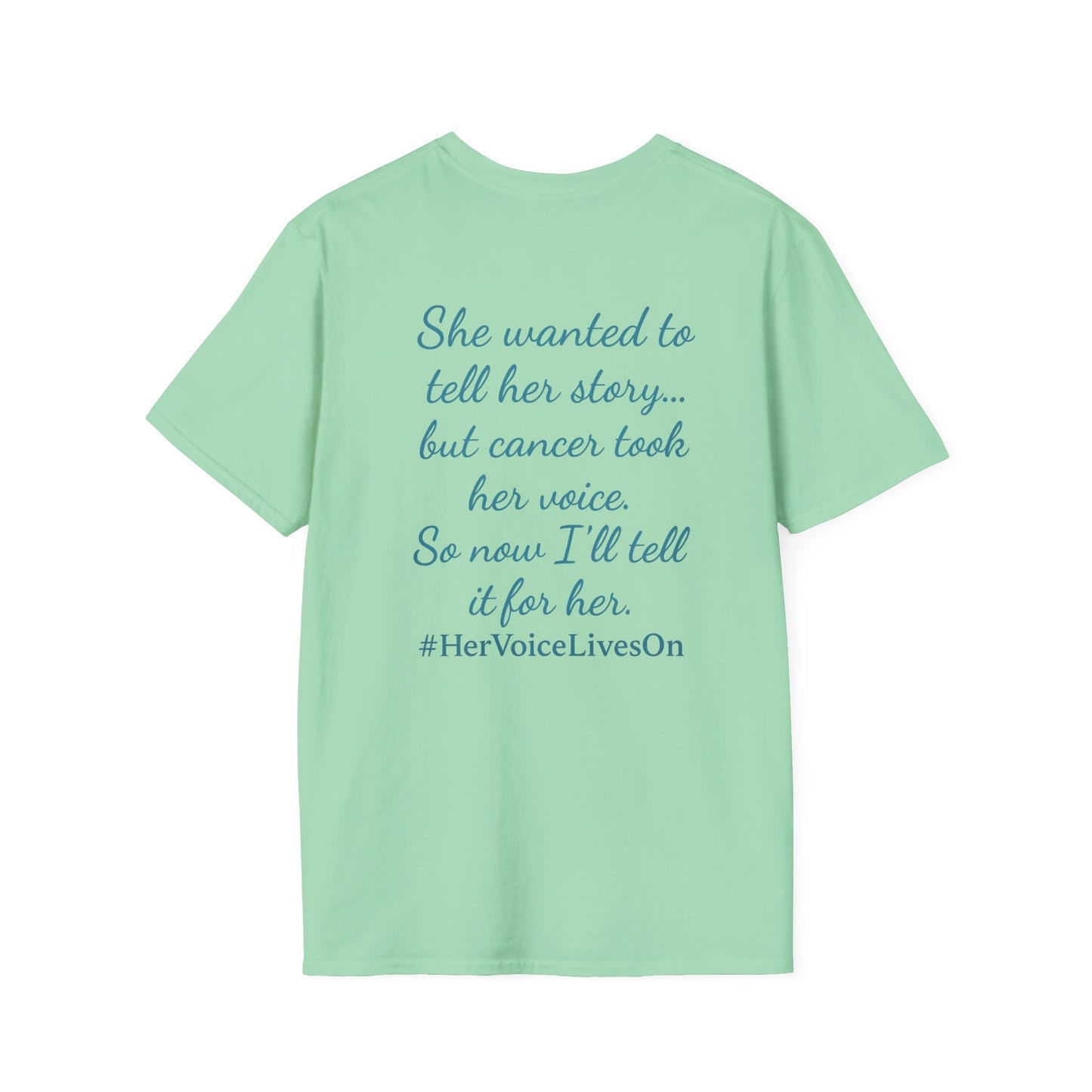 Cervical Cancer Awareness T-Shirt, Unisex Softstyle Tee, Supportive Gift, Dragonfly Design, #HerVoiceLivesOn, Awareness Apparel