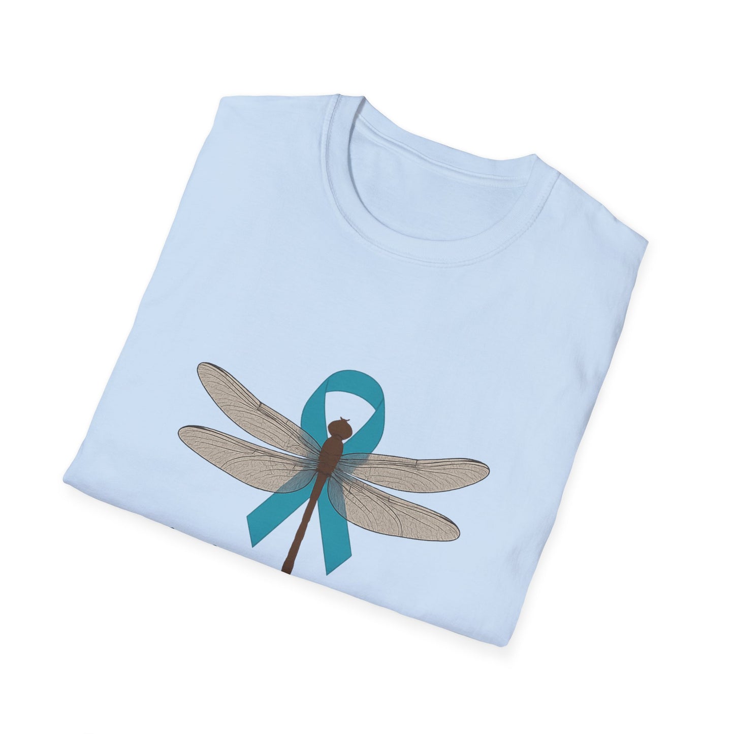 Cervical Cancer Awareness T-Shirt, Unisex Softstyle Tee, Supportive Gift, Dragonfly Design, #HerVoiceLivesOn, Awareness Apparel