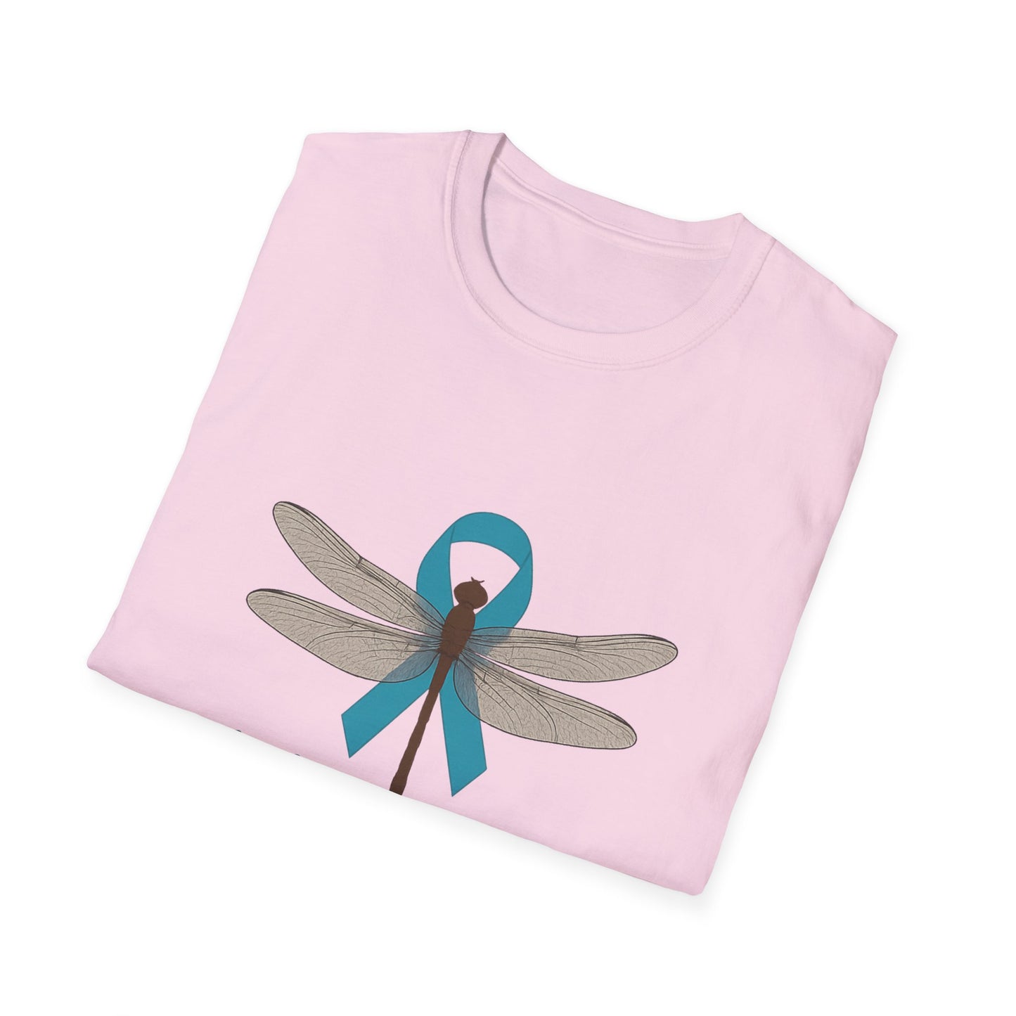 Cervical Cancer Awareness T-Shirt, Unisex Softstyle Tee, Supportive Gift, Dragonfly Design, #HerVoiceLivesOn, Awareness Apparel