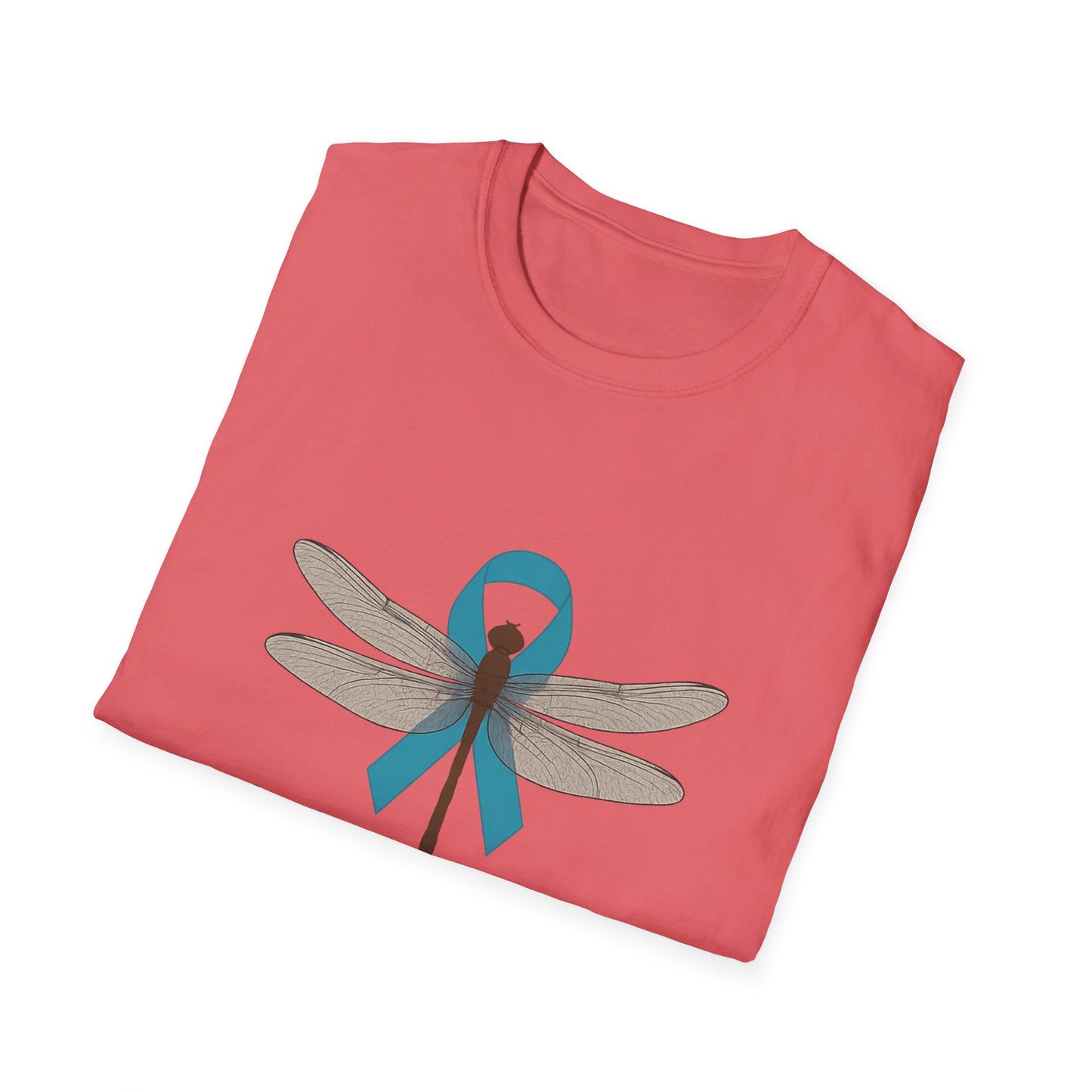 Cervical Cancer Awareness T-Shirt, Unisex Softstyle Tee, Supportive Gift, Dragonfly Design, #HerVoiceLivesOn, Awareness Apparel