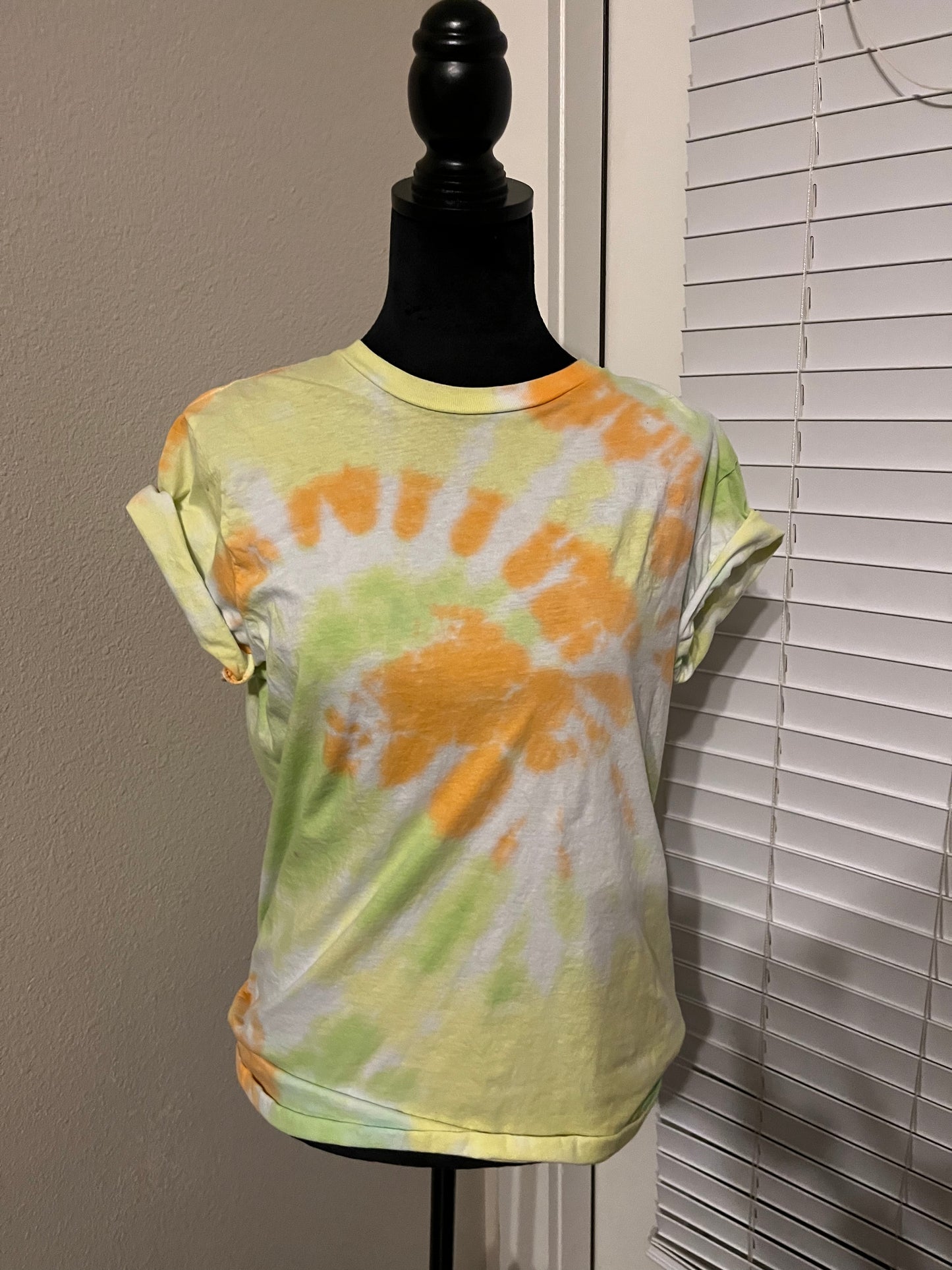 Yellow, green and orange tie dye T shirt