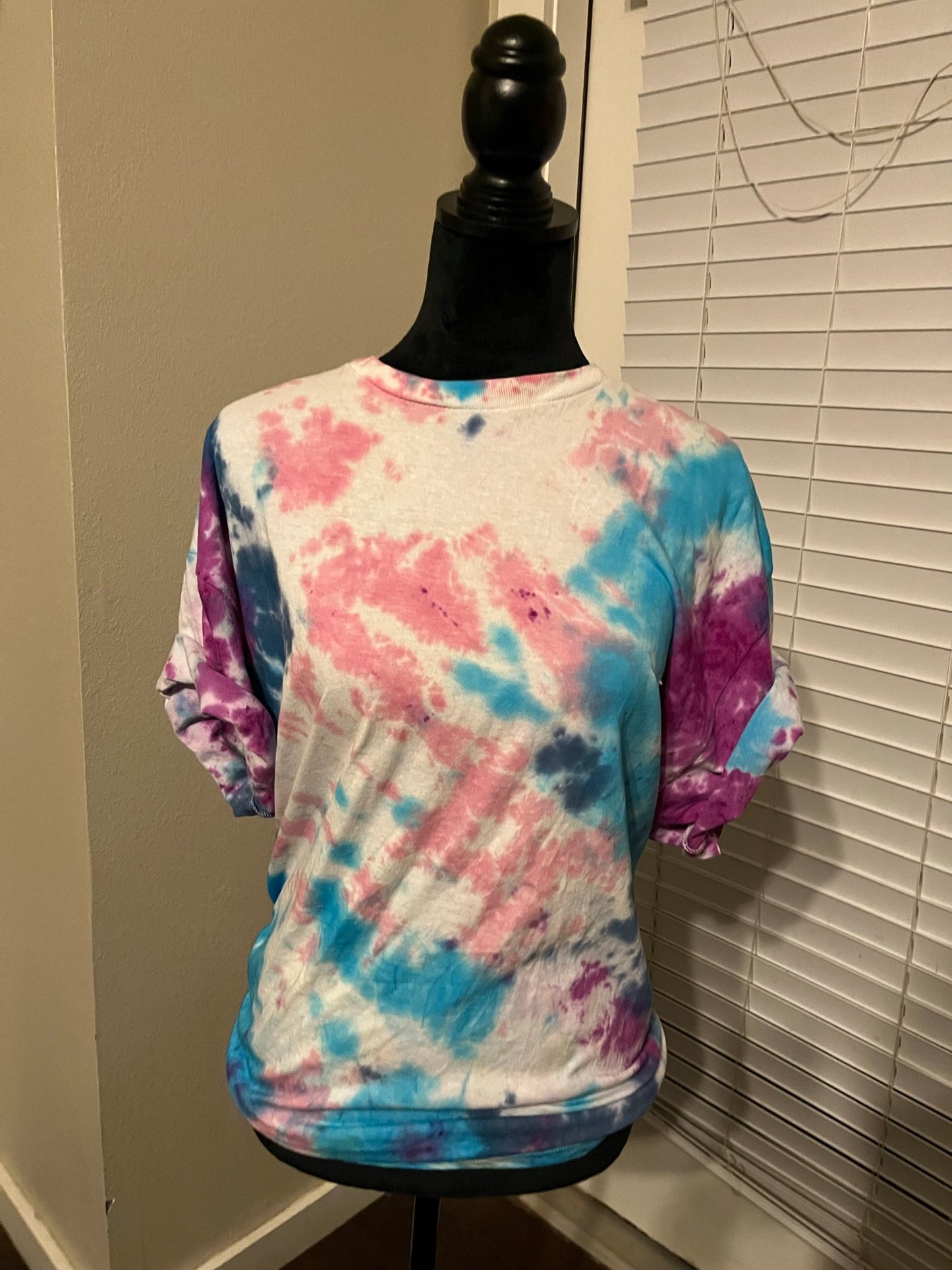 Pink, blue and purple tie-dye T shirt