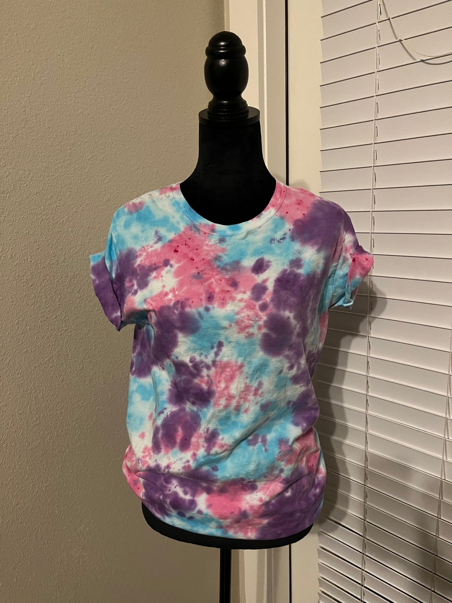 Pink, blue and purple tie-dye T shirt