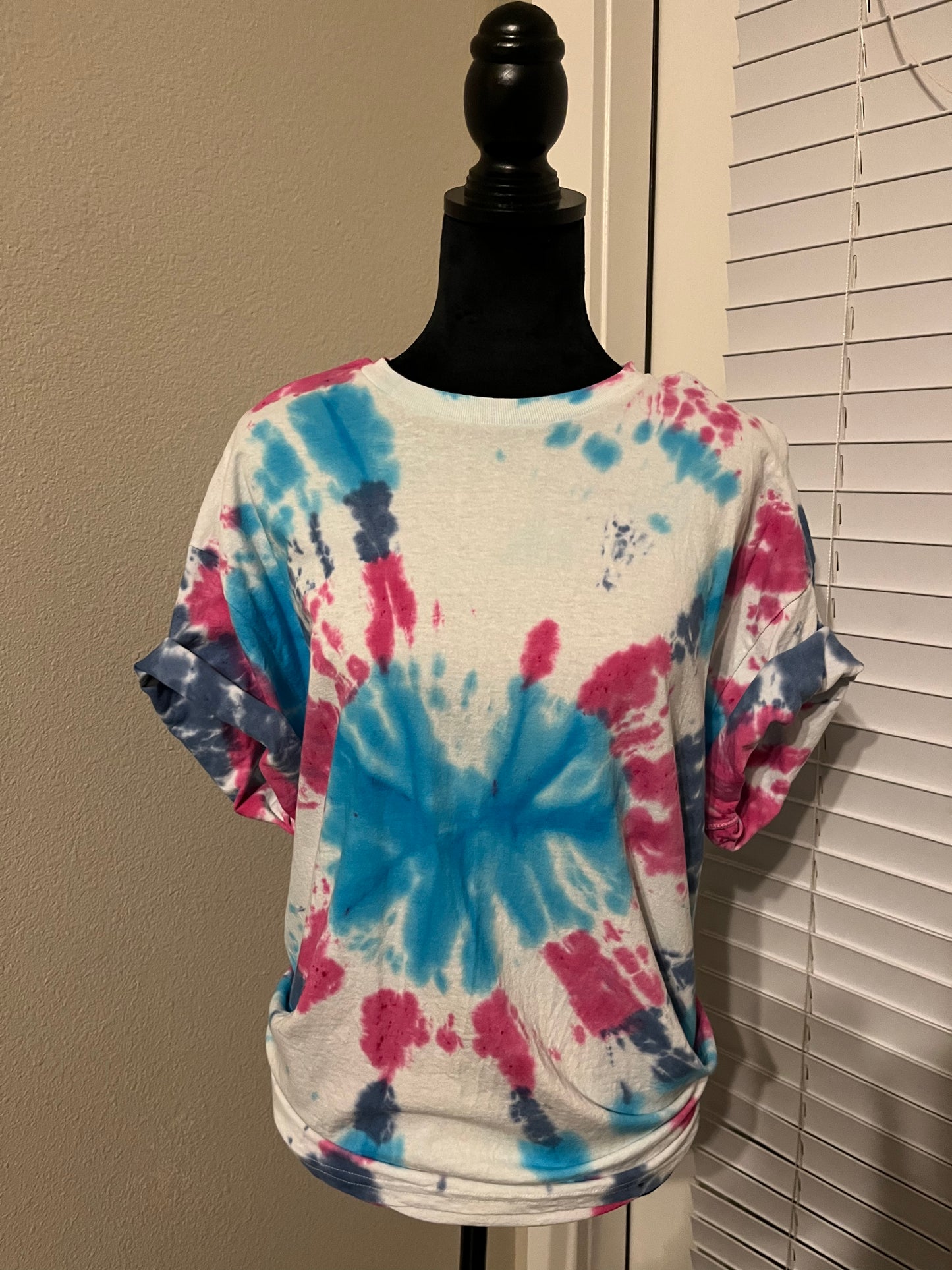 Pink, blue and purple tie-dye T shirt