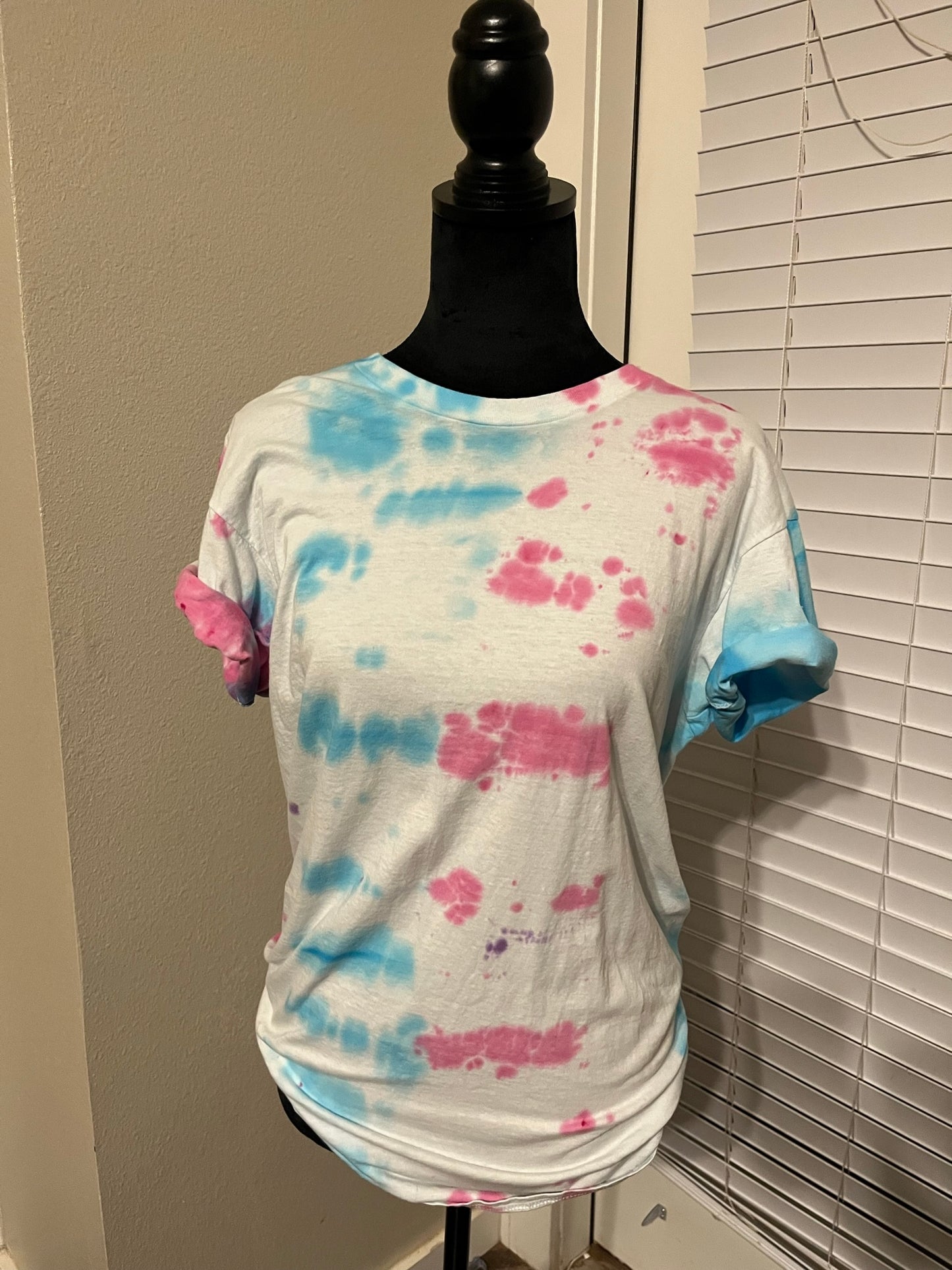 Pink and blue tie-dye T shirt