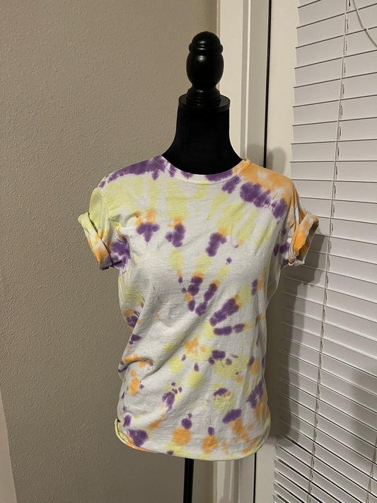 Purple, orange and yellow tie dye T shirt