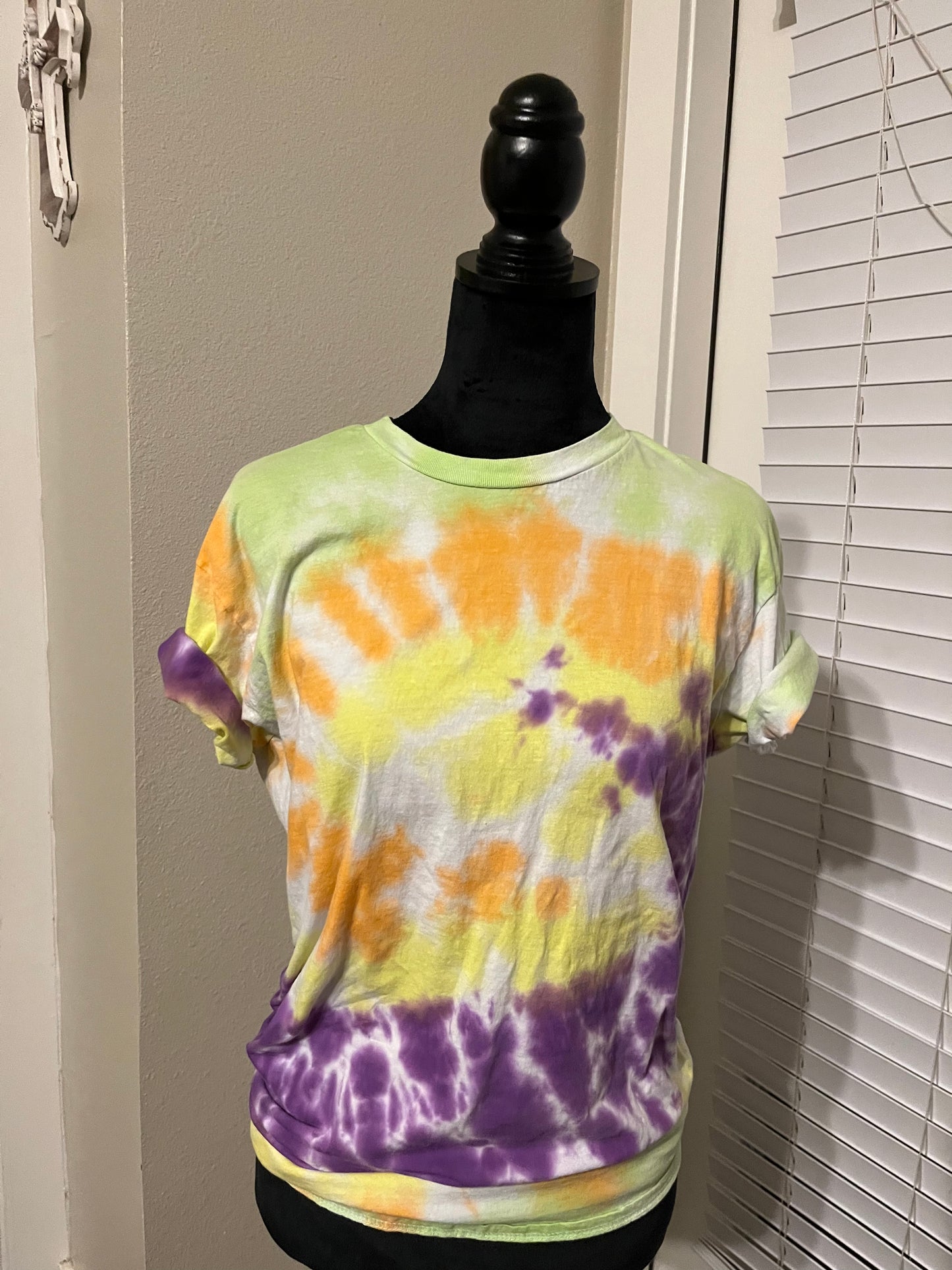 Green,orange,purple and yellow tie dye T shirt