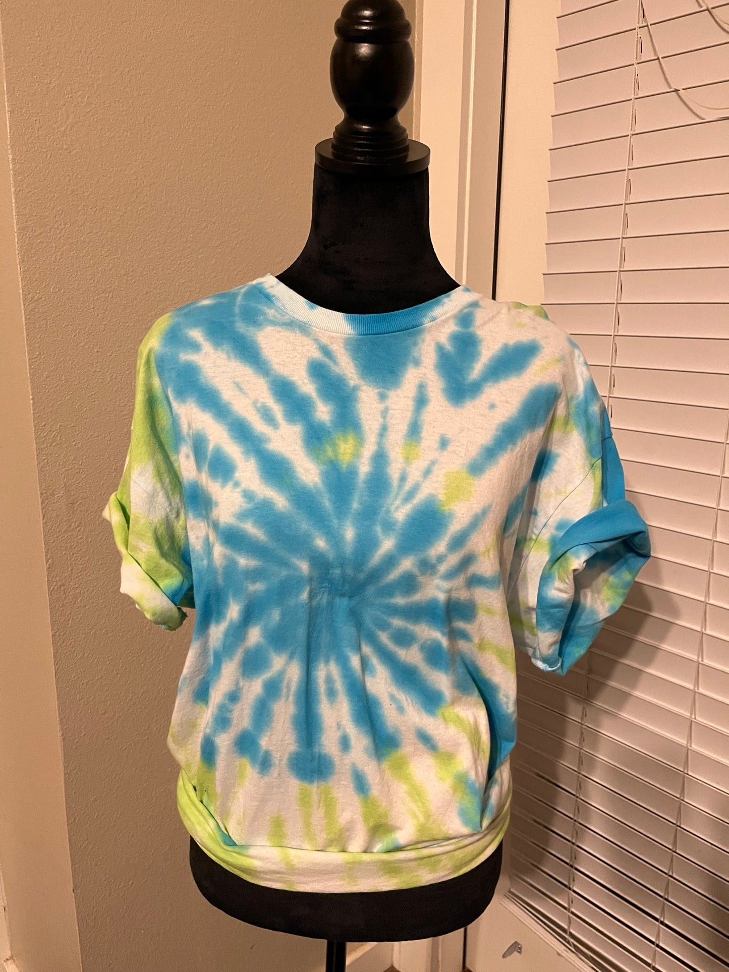 Blue and green tie dye T shirt