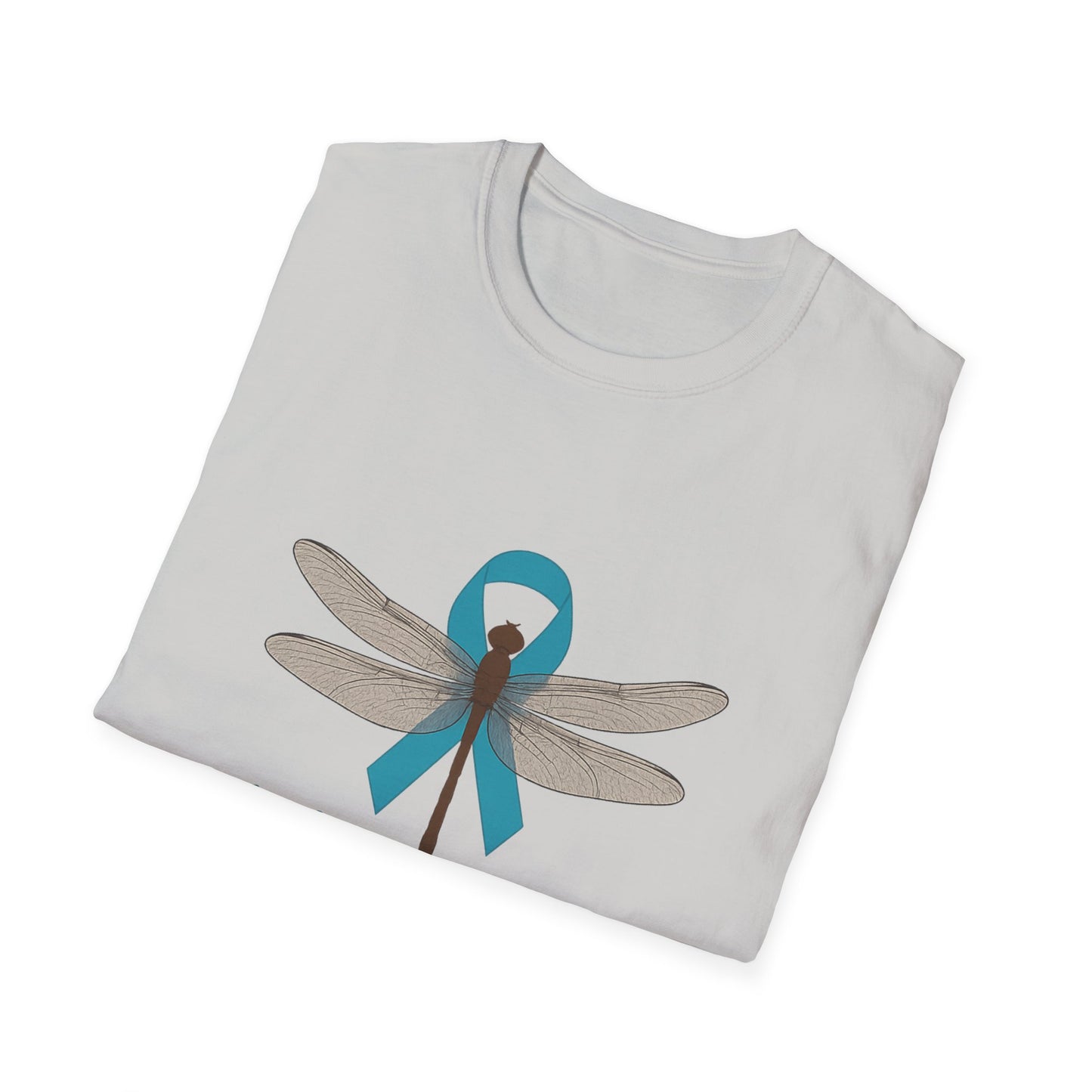 Cervical Cancer Awareness T-Shirt, Unisex Softstyle Tee, Supportive Gift, Dragonfly Design, #HerVoiceLivesOn, Awareness Apparel