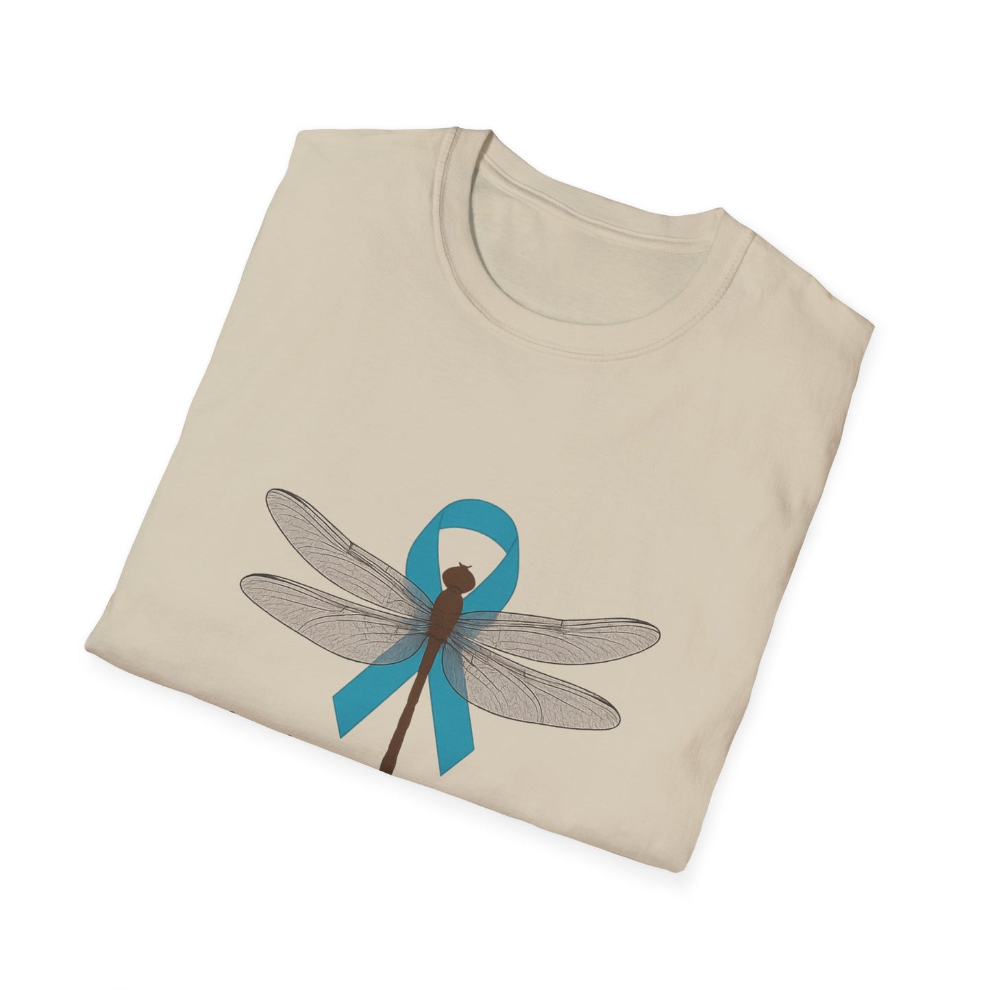 Cervical Cancer Awareness T-Shirt, Unisex Softstyle Tee, Supportive Gift, Dragonfly Design, #HerVoiceLivesOn, Awareness Apparel