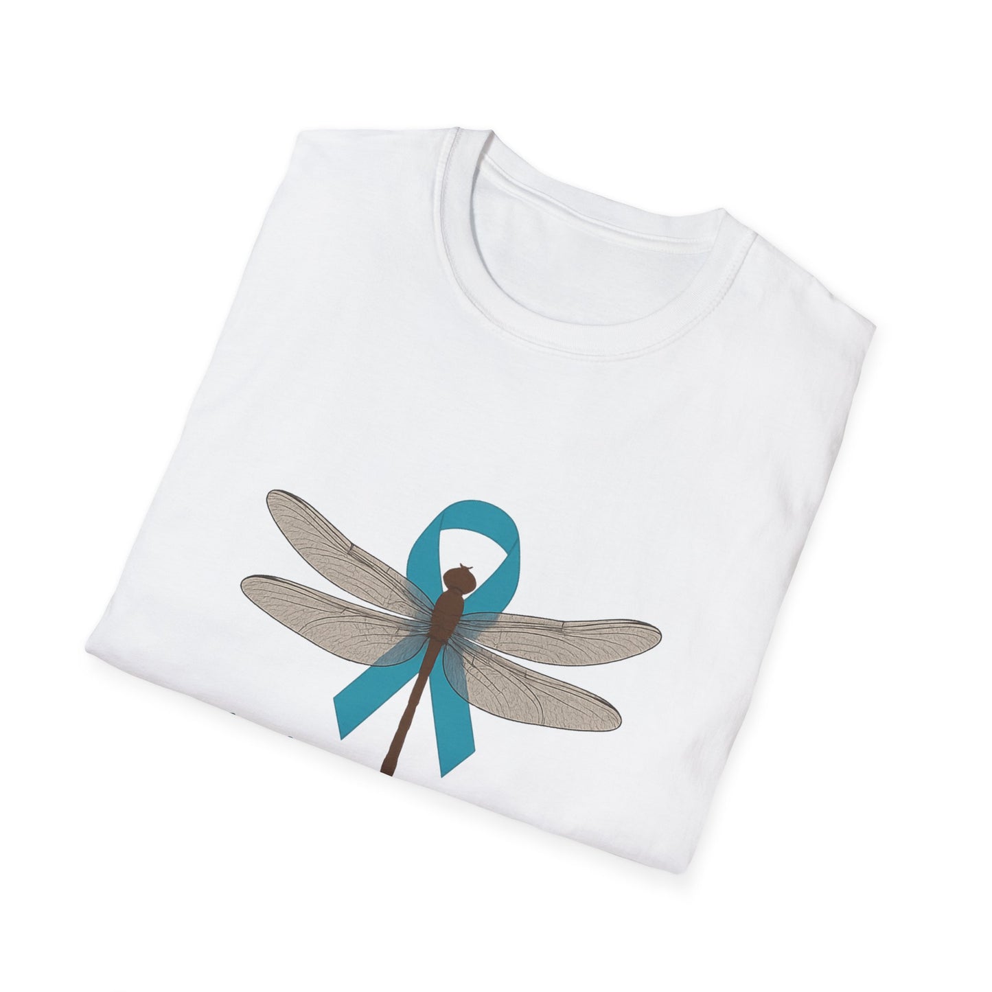 Cervical Cancer Awareness T-Shirt, Unisex Softstyle Tee, Supportive Gift, Dragonfly Design, #HerVoiceLivesOn, Awareness Apparel