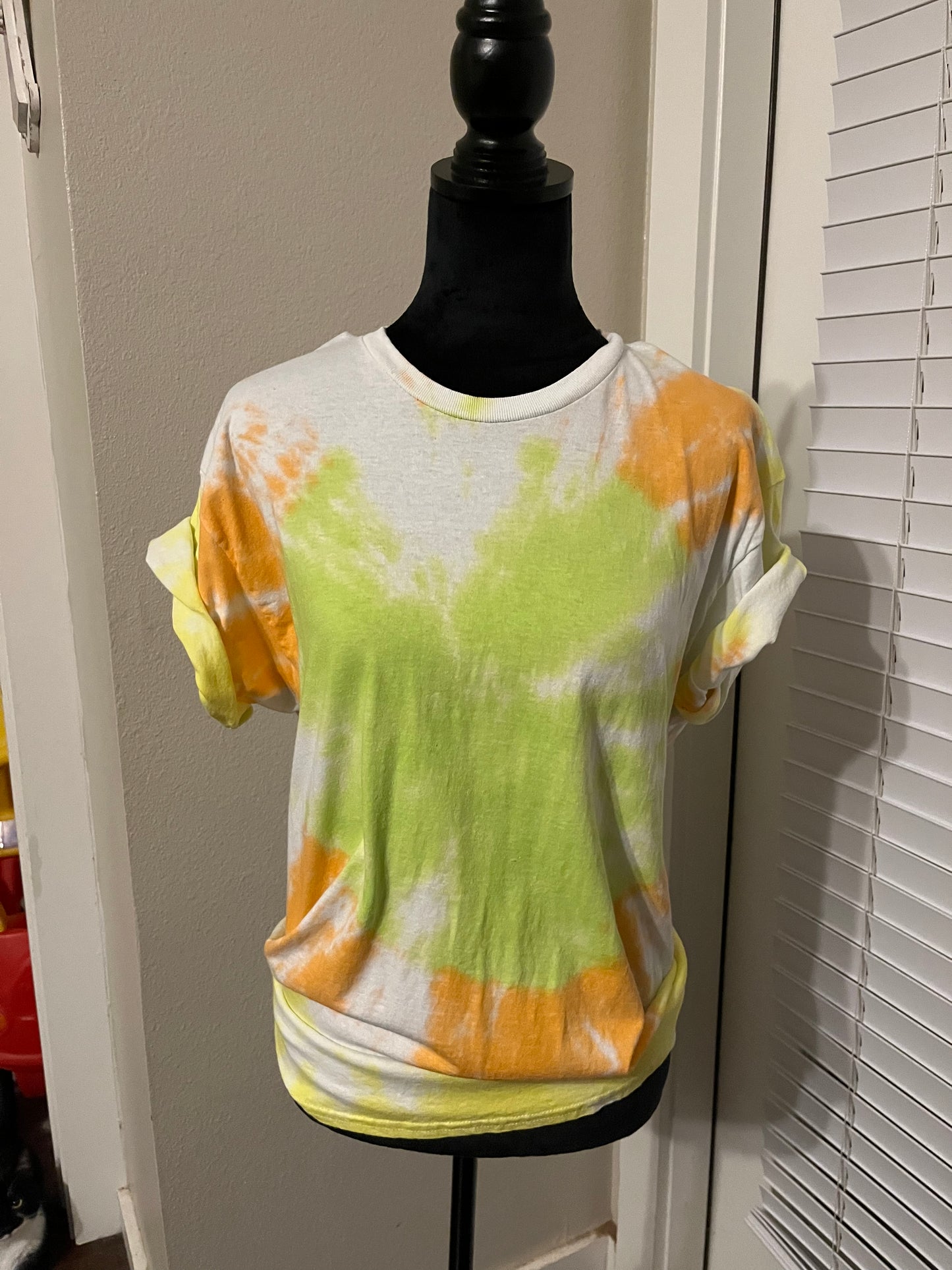 Yellow, green and orange tie dye T shirt