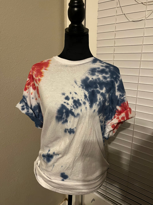 Red,white and blue tie-dye T shirt