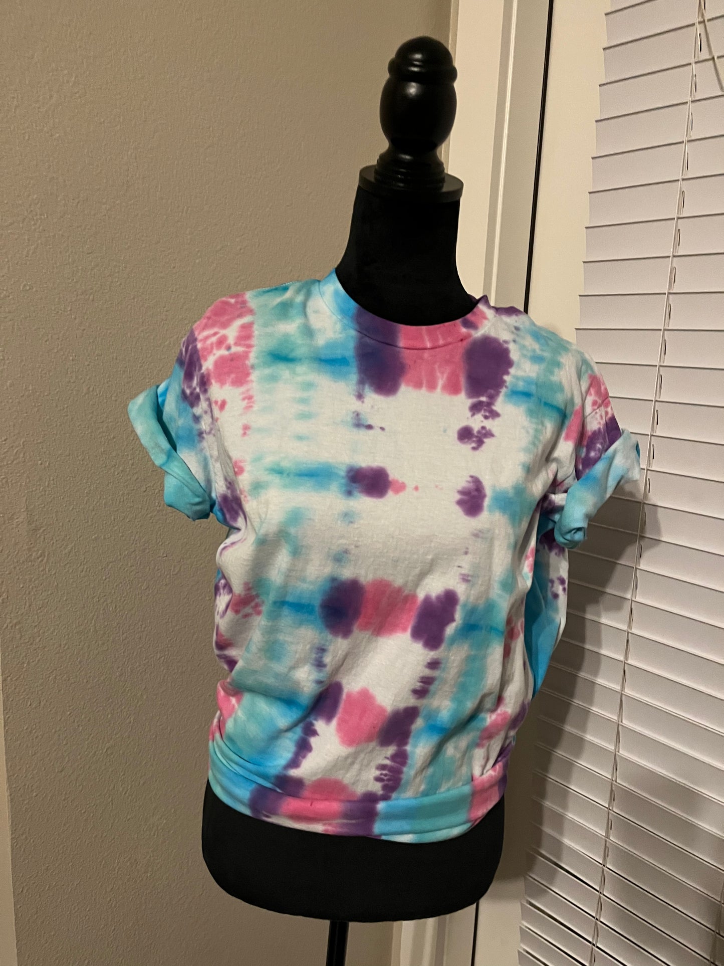 Pink, blue and purple tie-dye T shirt