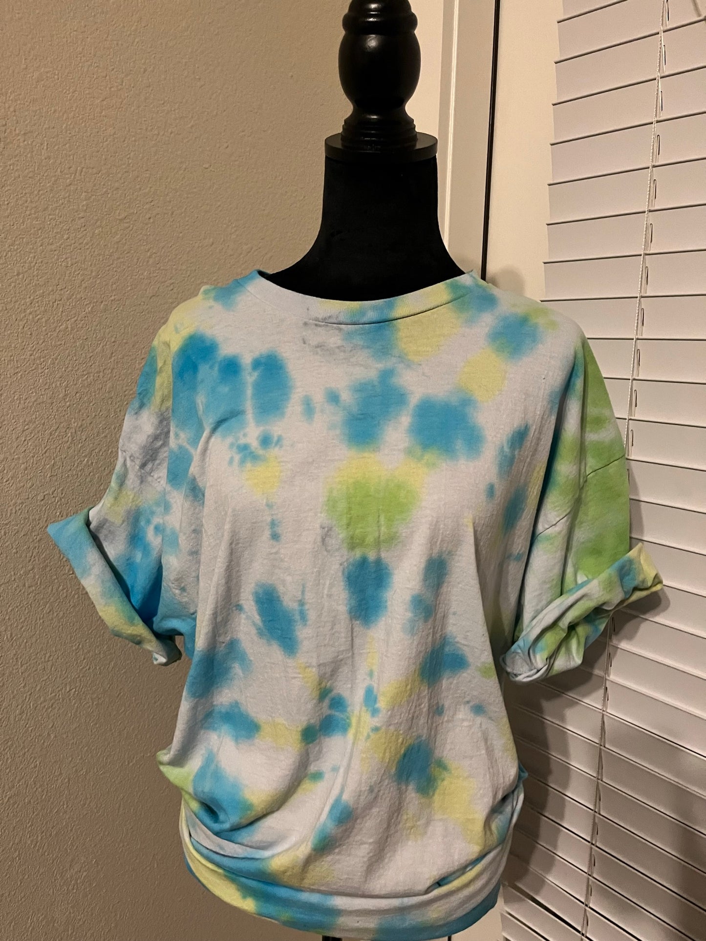 Blue, green and yellow tie-dye T-shirt