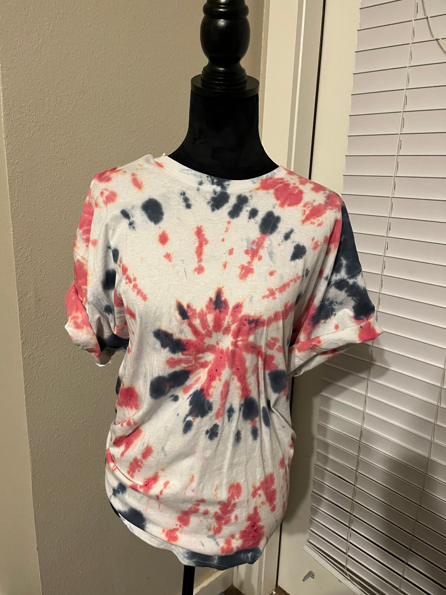 Red,white and blue tie-dye T shirt