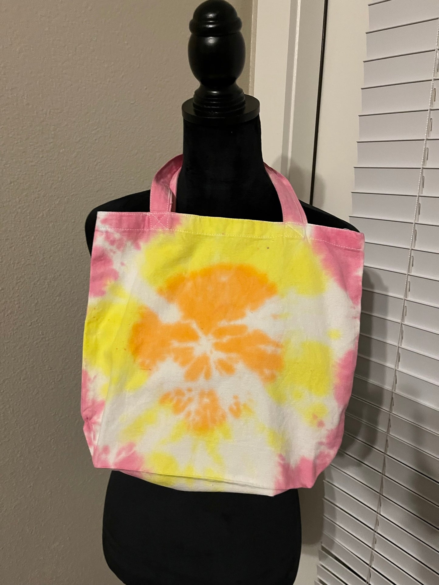 Yellow,orange and pink tie-dye tote bag