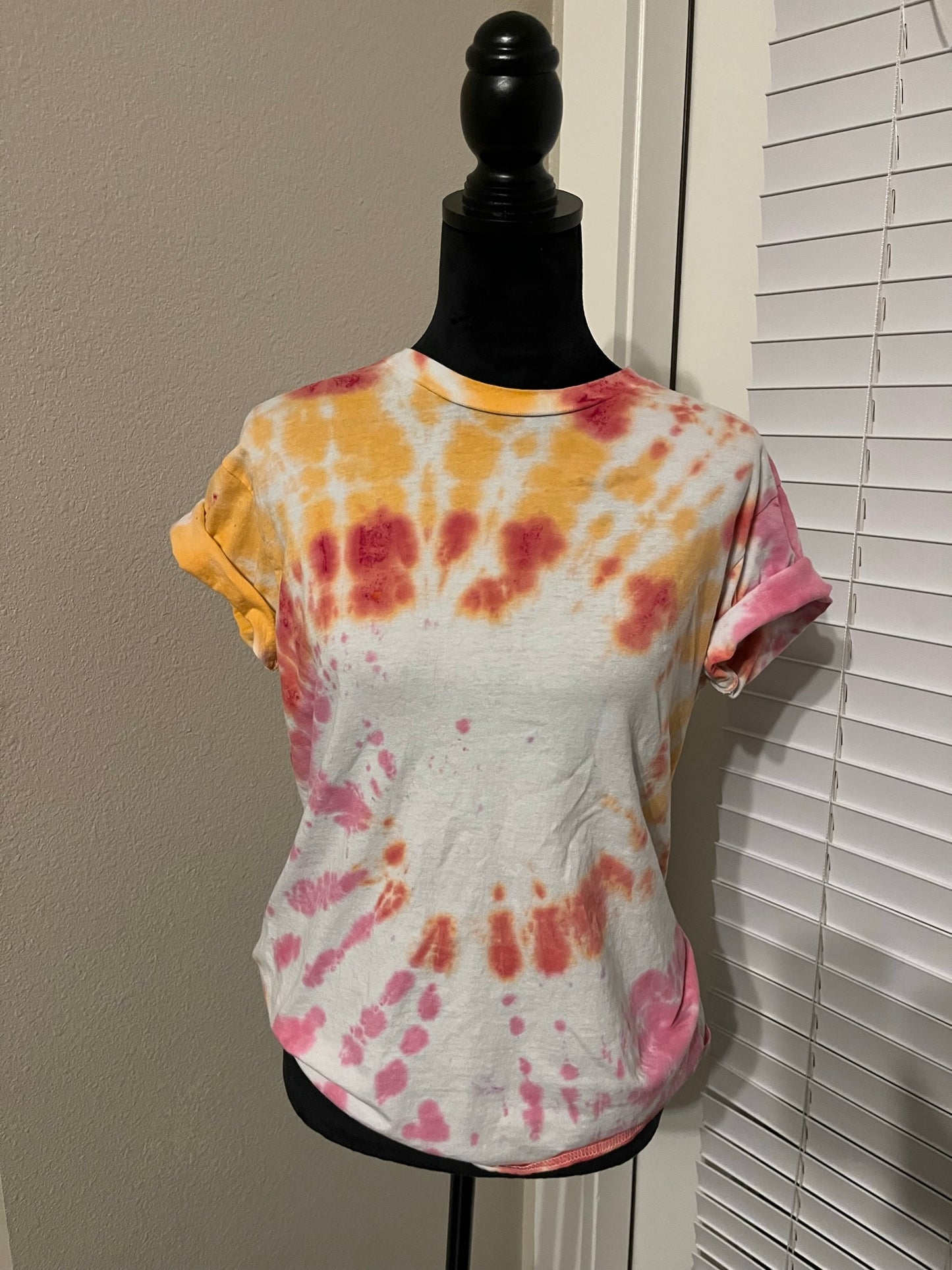 Orange, pink and red tie dye T shirt