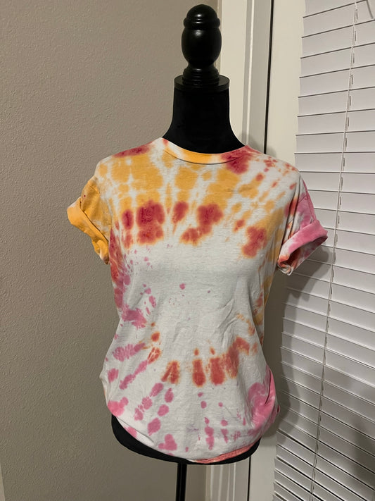 Orange, pink and red tie dye T shirt