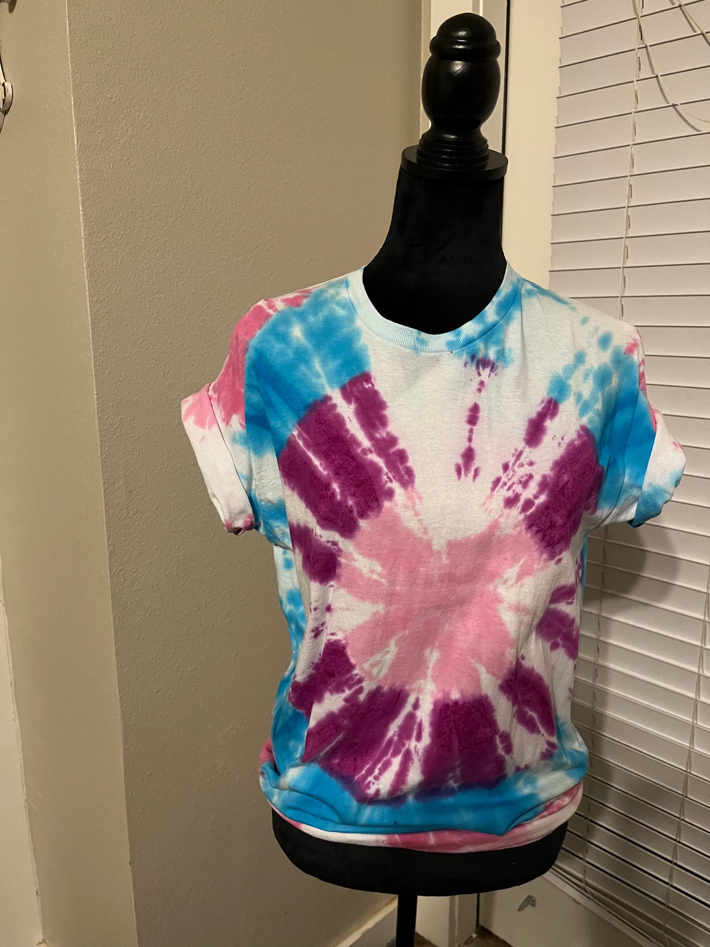 Pink, blue and purple tie-dye T shirt