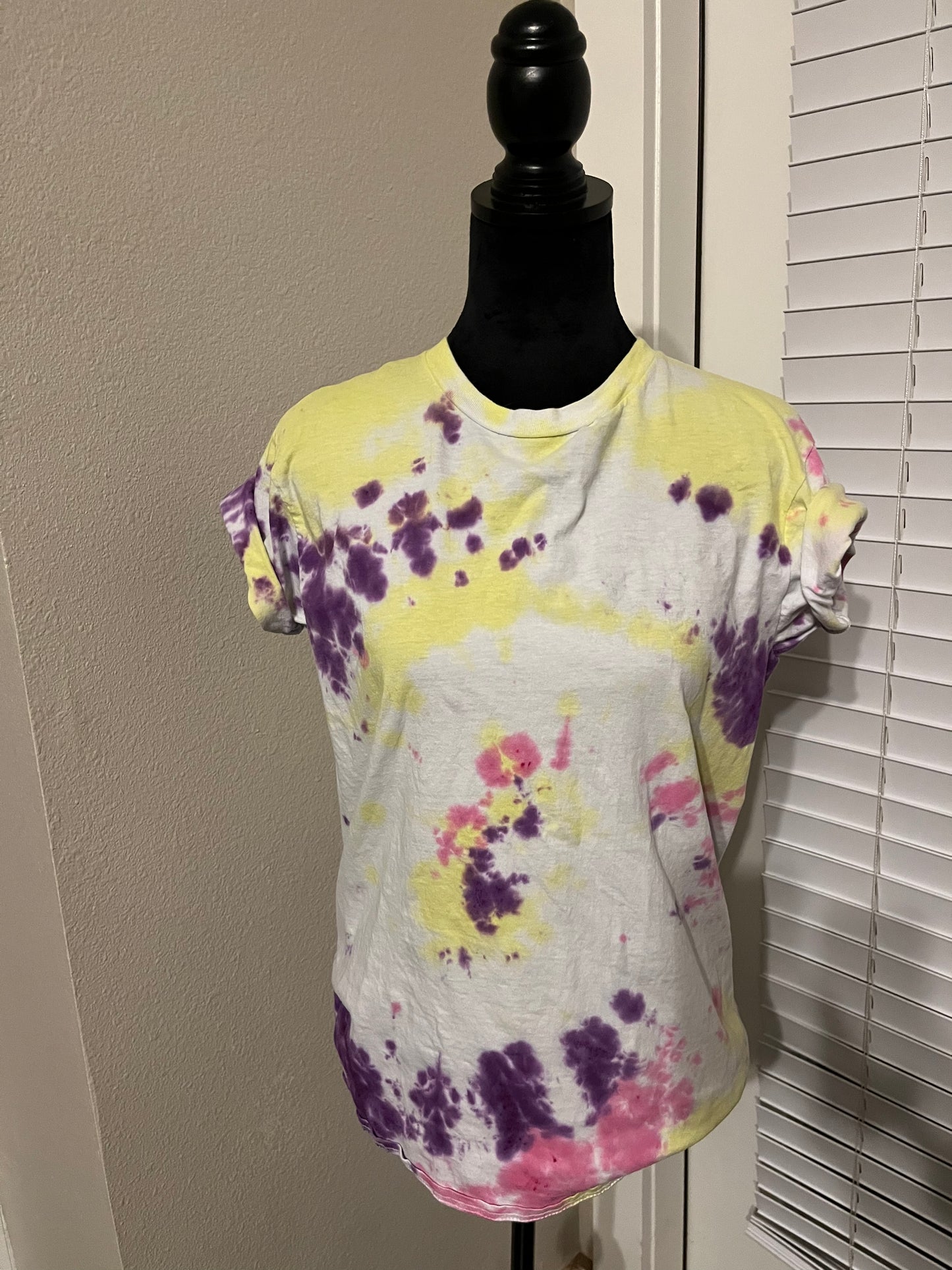 Yellow, pink and purple tie dye T shirt