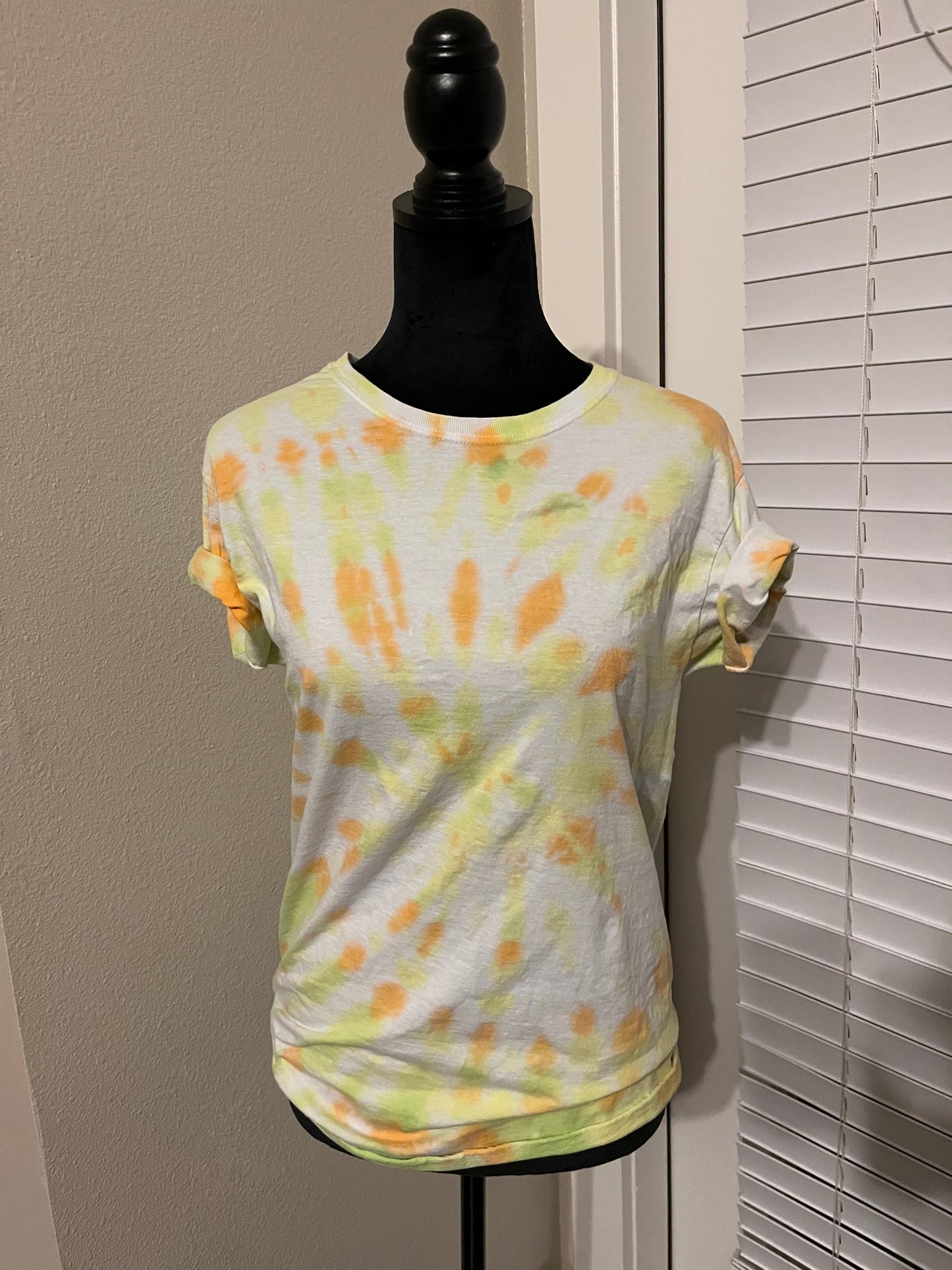 Yellow, green and orange tie dye T shirt